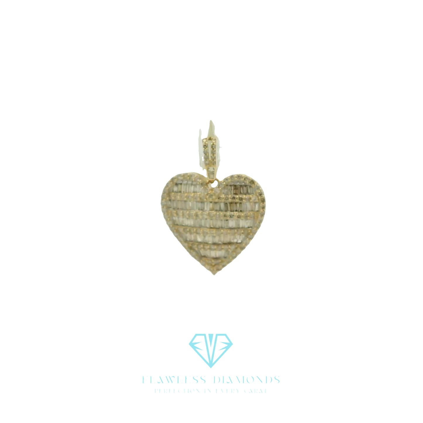Yellow Gold Heart Pendant with Baguette Cut Diamonds