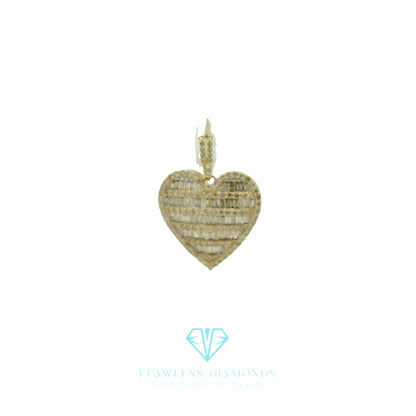 Yellow Gold Heart Pendant with Baguette Cut Diamonds