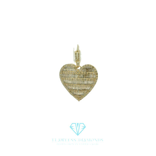 Yellow Gold Heart Pendant with Baguette Cut Diamonds