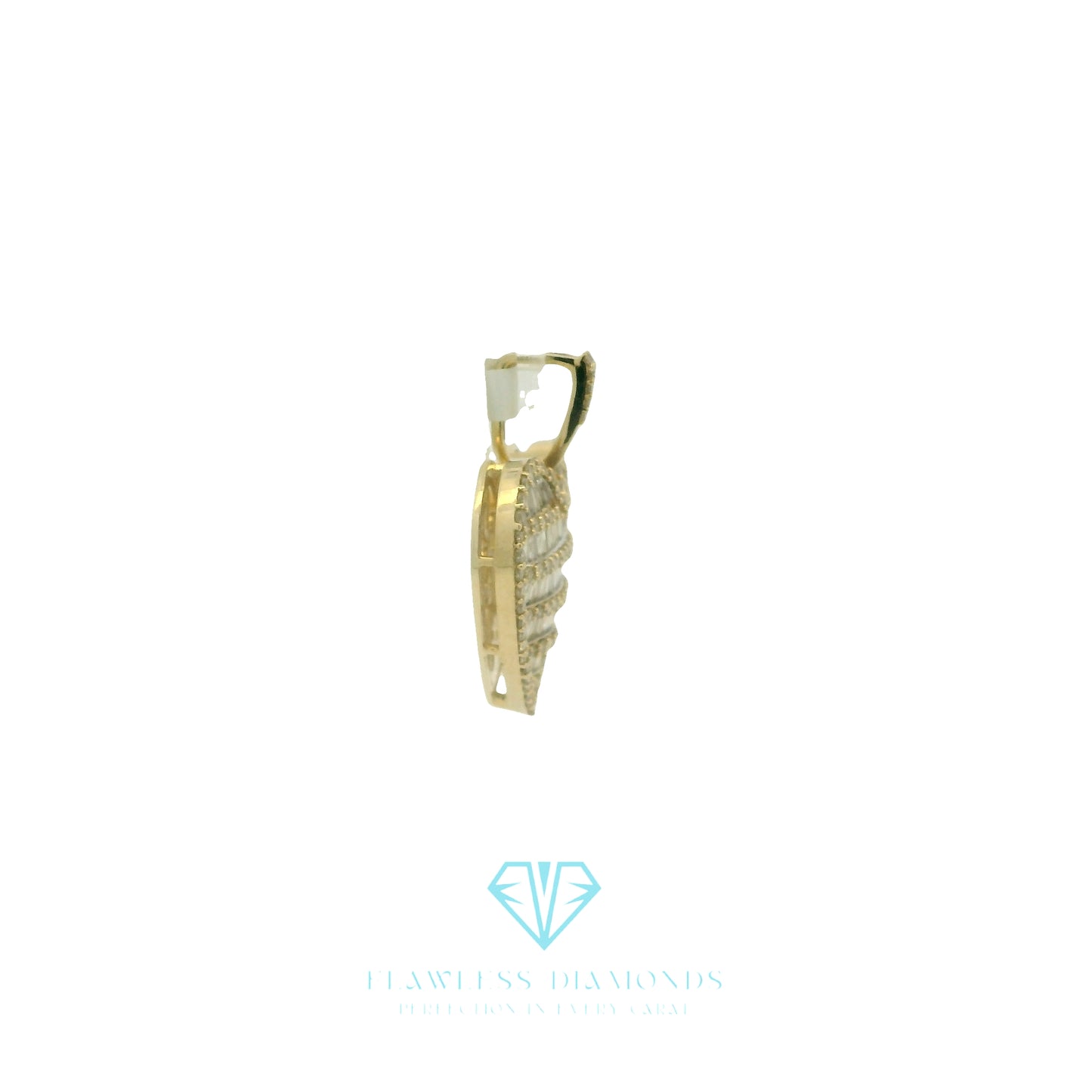Yellow Gold Heart Pendant with Baguette Cut Diamonds