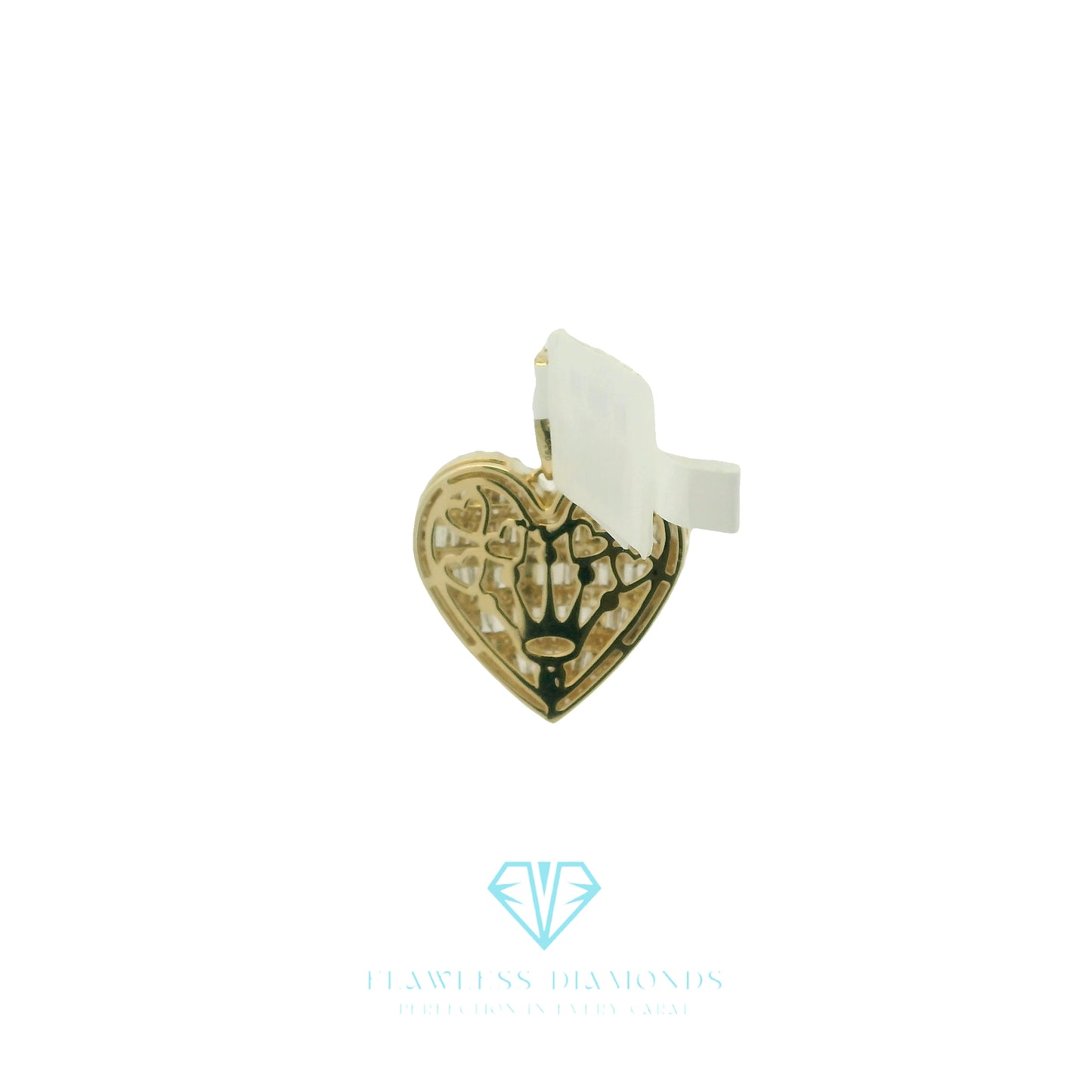 Yellow Gold Heart Pendant with Baguette Cut Diamonds