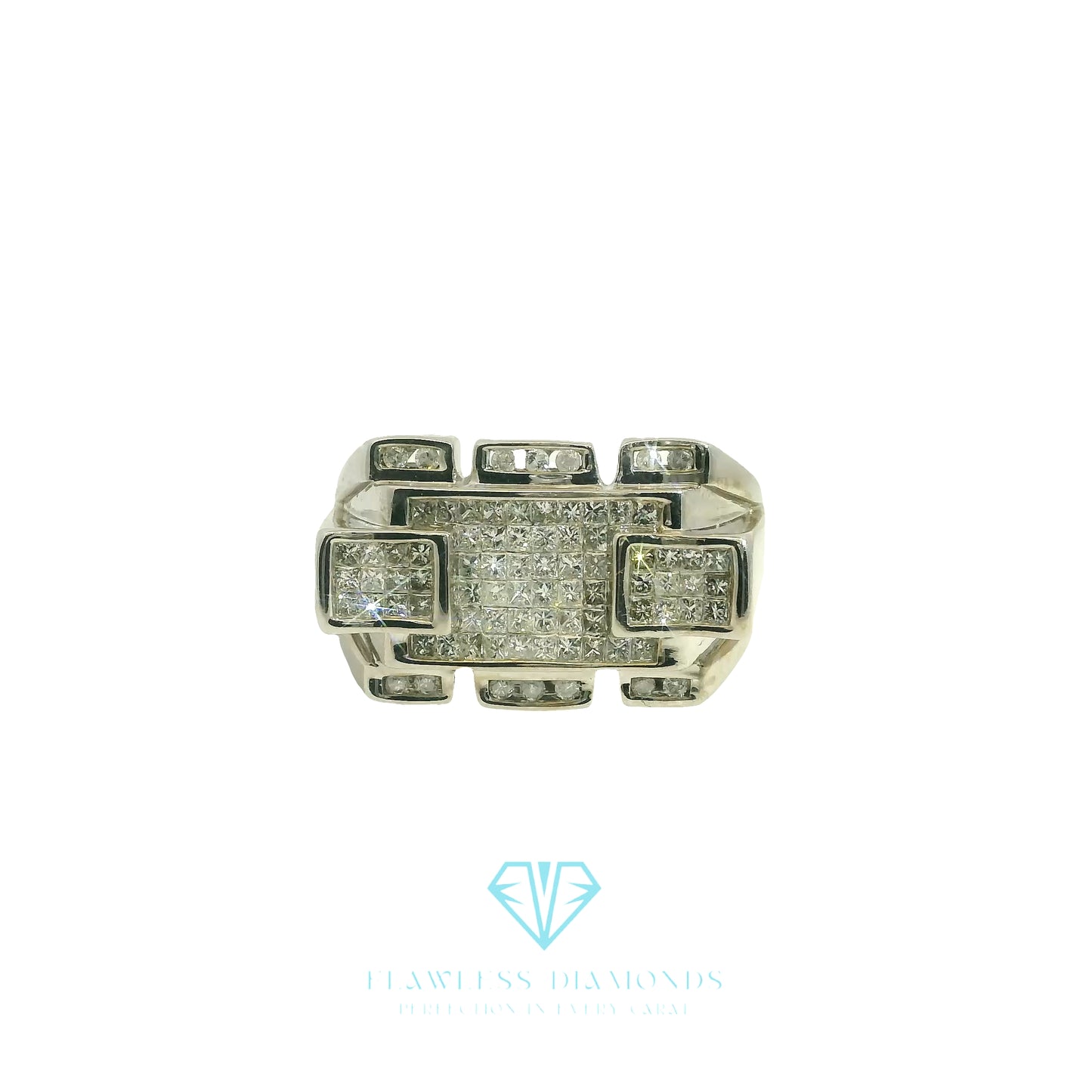 White Gold Multi-Stone Ring with Princess Cut Diamonds