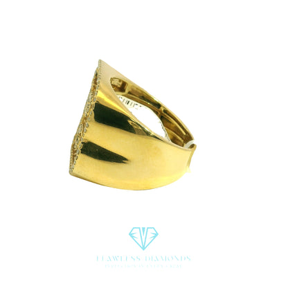 Yellow Gold Initial Ring with Baguette Cut Diamonds