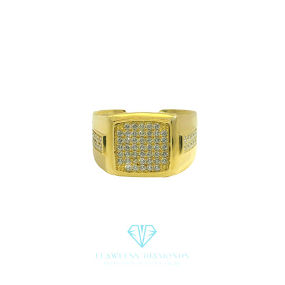 Yellow Gold Ring with Pave Set Round Brilliant Cut Diamonds