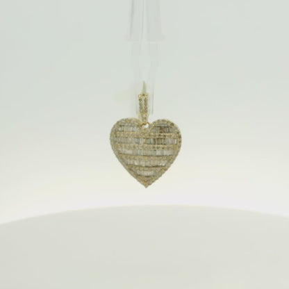 Yellow Gold Heart Pendant with Baguette Cut Diamonds