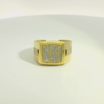 Yellow Gold Ring with Pave Set Round Brilliant Cut Diamonds