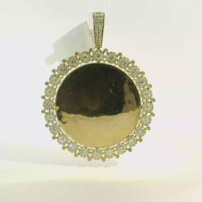 Customizable Yellow Gold Picture Pendant with Diamond Halo