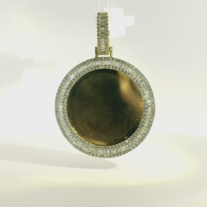 Yellow Gold Picture Pendant with Baguette Cut Diamonds