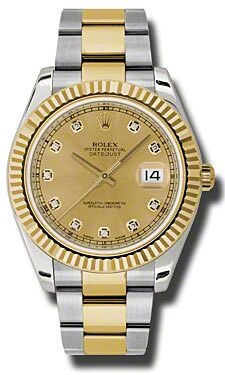 Rolex Datejust II Champagne Diamond Dial on Oyster Ref 116333 with Card Old Green