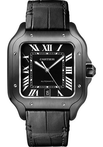 Cartier Santos Large Black Dial on Rubber Strap Ref WSSA0039/4072 with Card