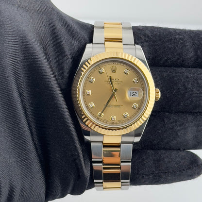 Rolex Datejust II Champagne Diamond Dial on Oyster Ref 116333 with Card Old Green