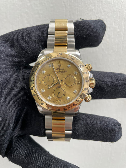 Rolex Daytona Gold Diamond Dial on Oyster Ref 116523 with Card Old Green