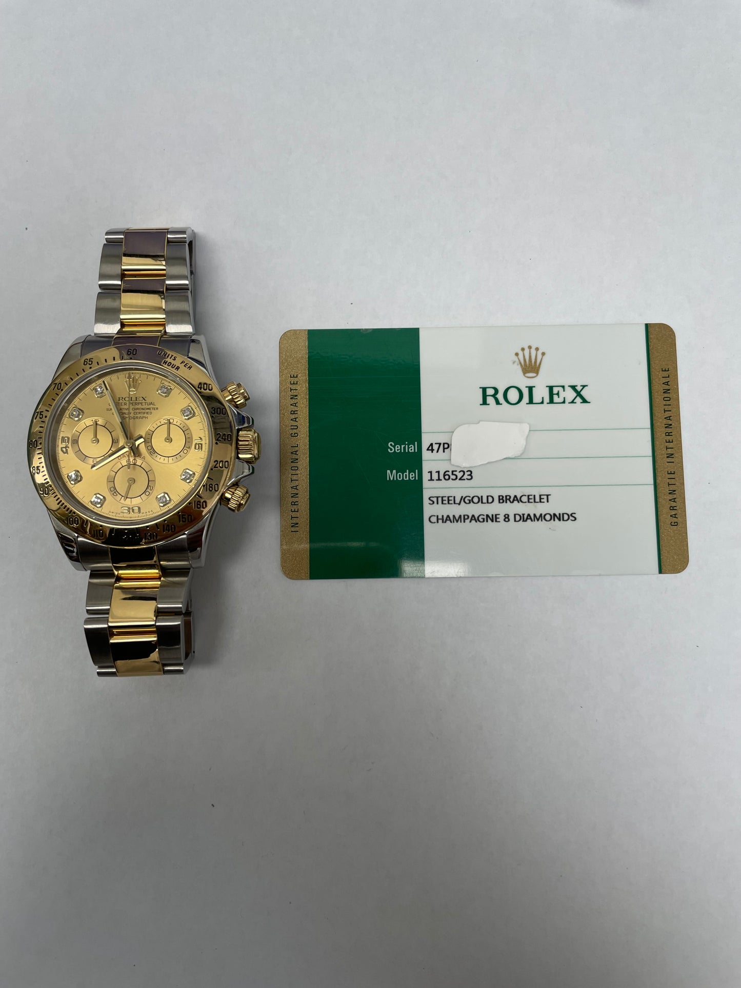 Rolex Daytona Gold Diamond Dial on Oyster Ref 116523 with Card Old Green