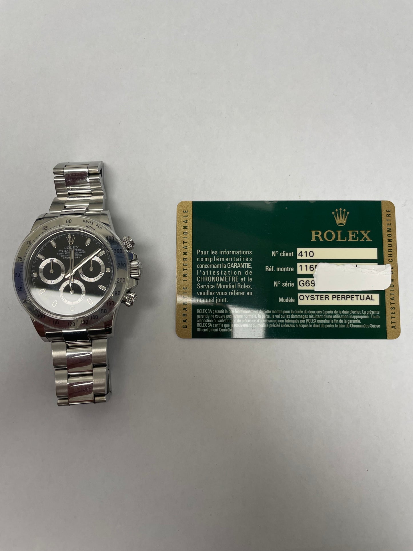 Rolex Daytona Black Dial on Oyster Ref 116520 with Card Old Green
