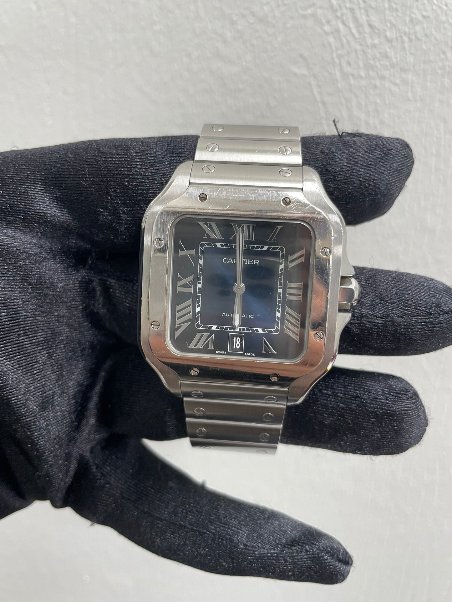 Cartier Santos Blue Dial on Bracelet Ref WSSA0030 with Card