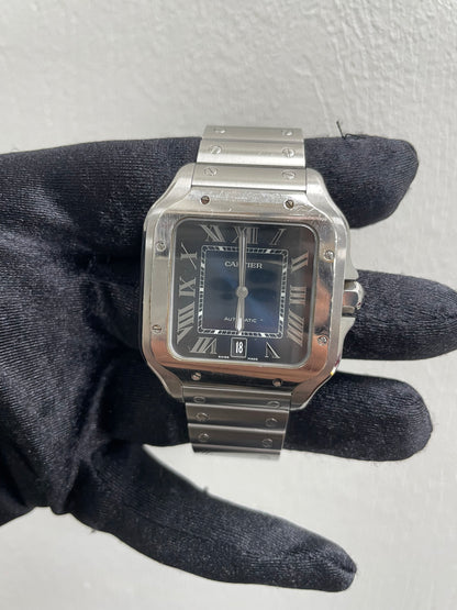 Cartier Santos Blue Dial on Bracelet Ref WSSA0030 with Card